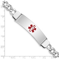 Sterling Silver Rhodium-plated Curb Link Centered Red Enamel 45x 12mm Plate Medical ID Bracelet, 7" view 4