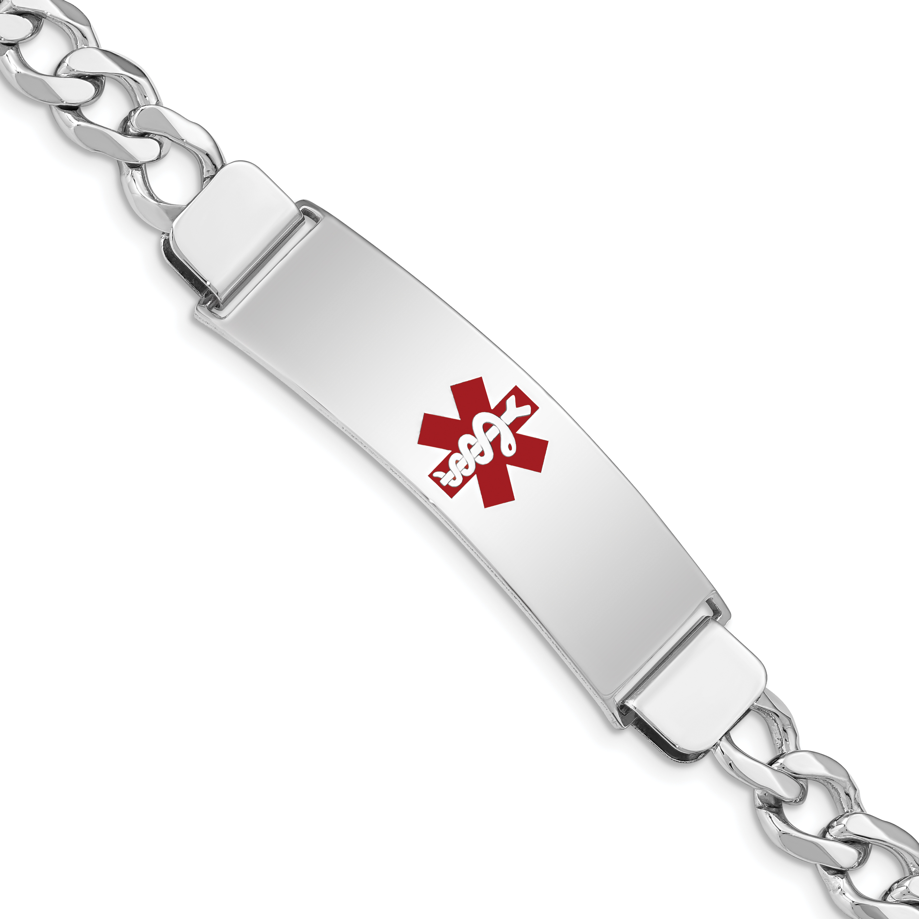 Sterling Silver Rhodium-plated Medical ID Curb Link Bracelet (XSM38-7)