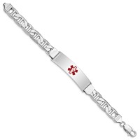 Sterling Silver Rhodium-plated Anchor Link Centered Red Enamel 45x 12mm Plate Medical ID Bracelet, 7" view 2