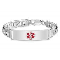 Sterling Silver Rhodium-plated Anchor Link Centered Red Enamel 45x 12mm Plate Medical ID Bracelet, 7" view 3