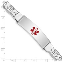 Sterling Silver Rhodium-plated Anchor Link Centered Red Enamel 45x 12mm Plate Medical ID Bracelet, 7" view 4