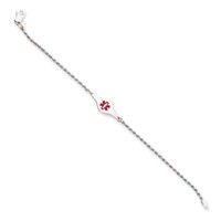 Sterling Silver Rhodium-plated Rope Link Centered Red Enamel 24x 8mm Plate Medical ID Bracelet, 7" view 2