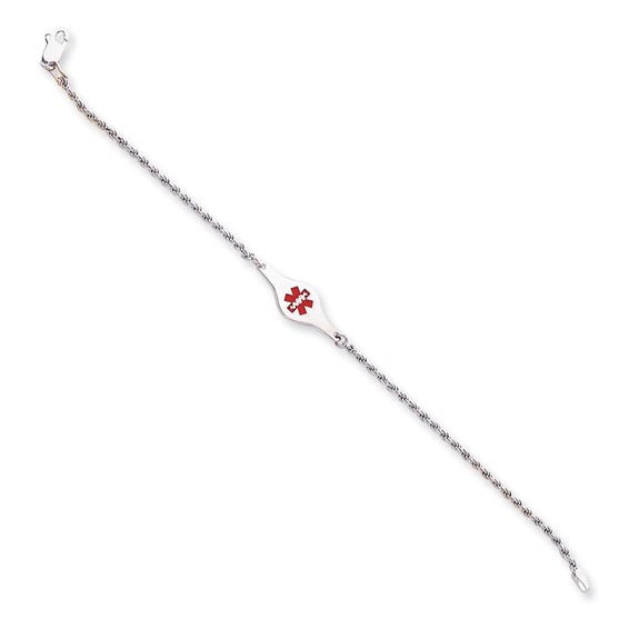 Sterling Silver Rhodium-plated Medical ID Rope Link Bracelet