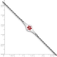 Sterling Silver Rhodium-plated Rope Link Centered Red Enamel 24x 8mm Plate Medical ID Bracelet, 7" view 3
