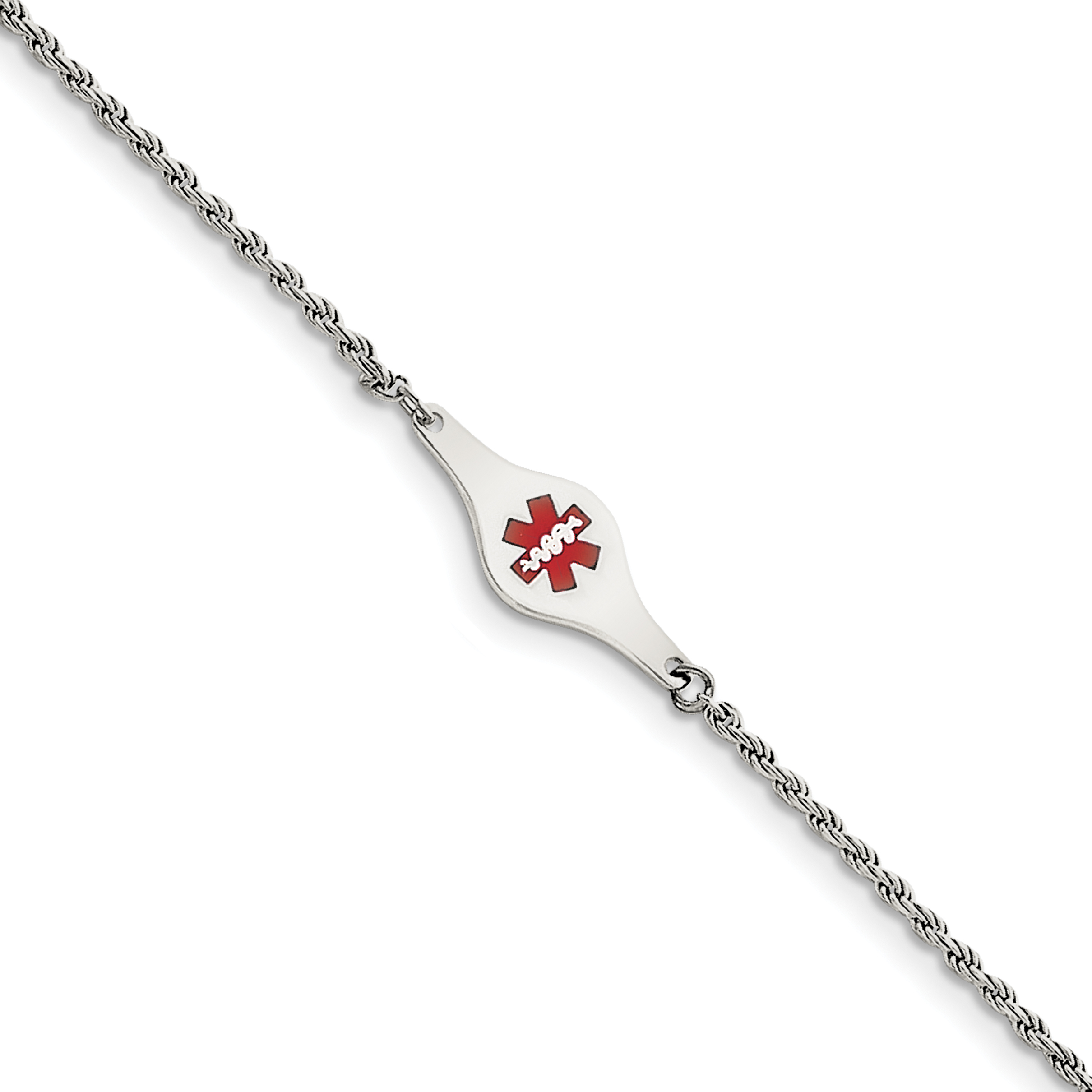 Sterling Silver Rhodium-plated Medical ID Rope Link Bracelet (XSM40-7)