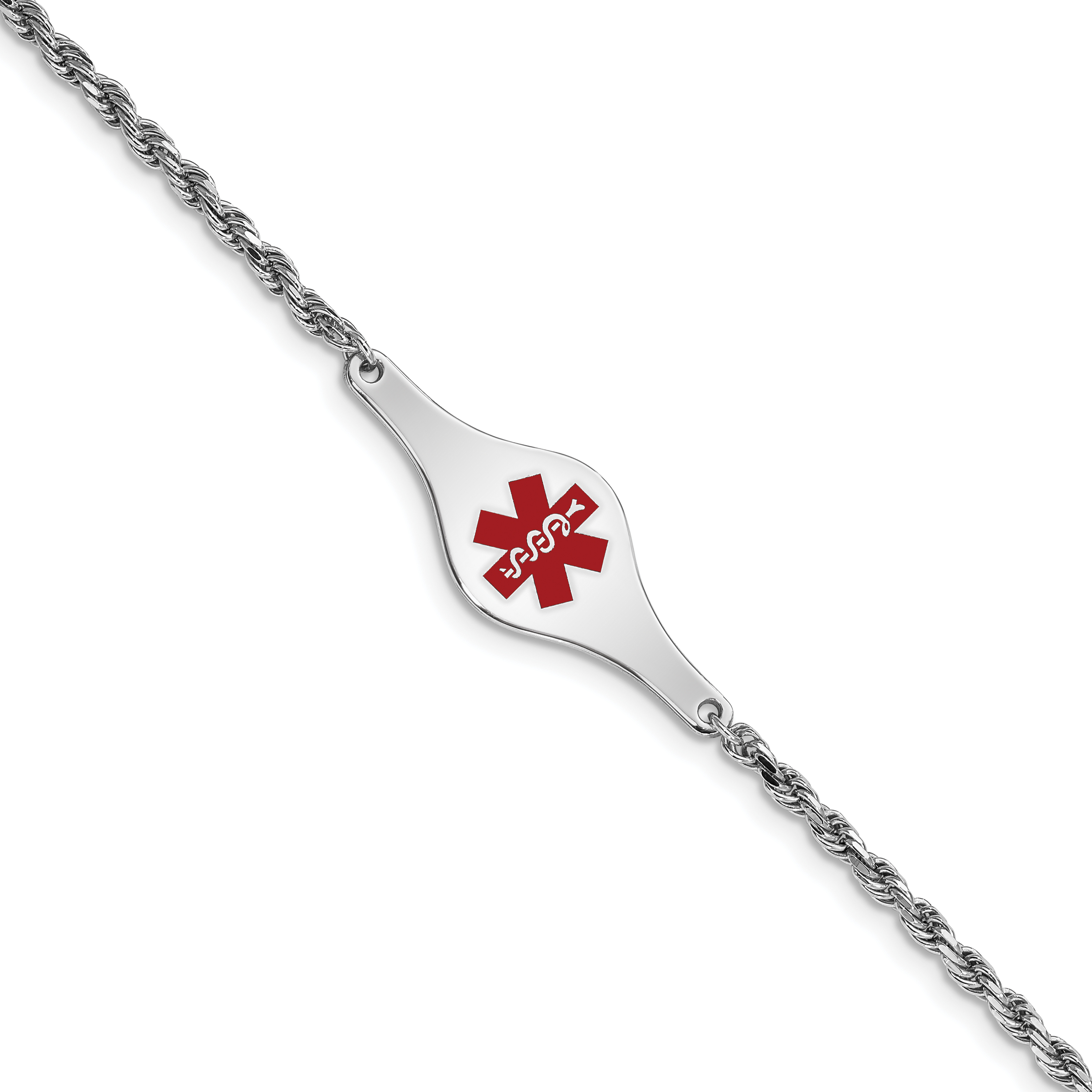 Sterling Silver Rhodium-plated Medical ID Rope Link Bracelet (XSM41-7)