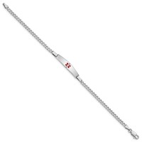 Sterling Silver Rhodium-plated Curb Link Centered Red Enamel 29x 6mm Plate Medical ID Bracelet, 7" view 2
