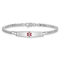 Sterling Silver Rhodium-plated Curb Link Centered Red Enamel 29x 6mm Plate Medical ID Bracelet, 7" view 3