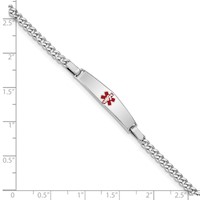 Sterling Silver Rhodium-plated Curb Link Centered Red Enamel 29x 6mm Plate Medical ID Bracelet, 7" view 4