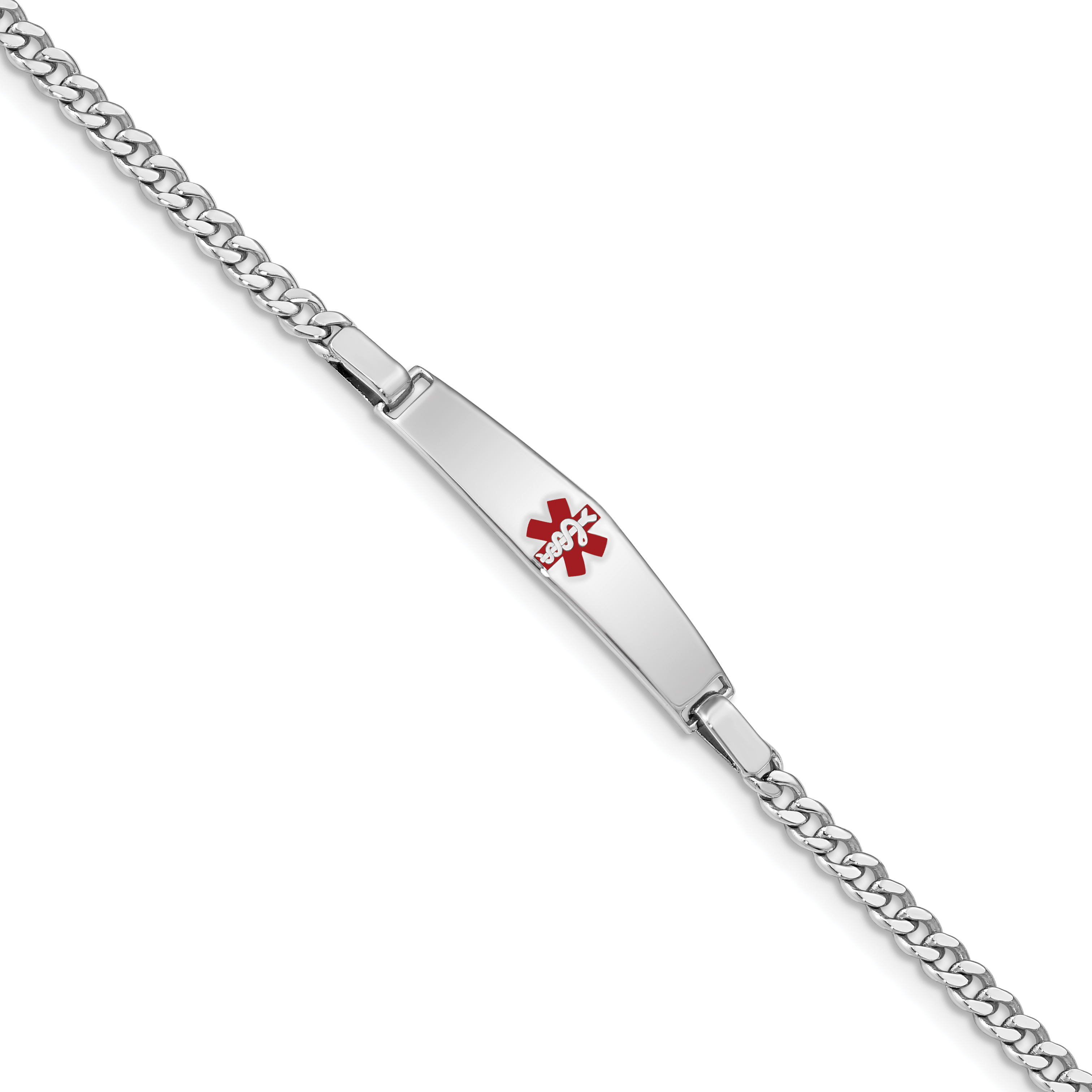 Sterling Silver Rhodium-plated Medical ID Curb Link Bracelet (XSM42-7)