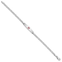 Sterling Silver Rhodium-plated Figaro Link Centered Red Enamel 29x 6mm Plate Medical ID Bracelet, 7" view 2