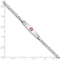 Sterling Silver Rhodium-plated Figaro Link Centered Red Enamel 29x 6mm Plate Medical ID Bracelet, 7" view 3