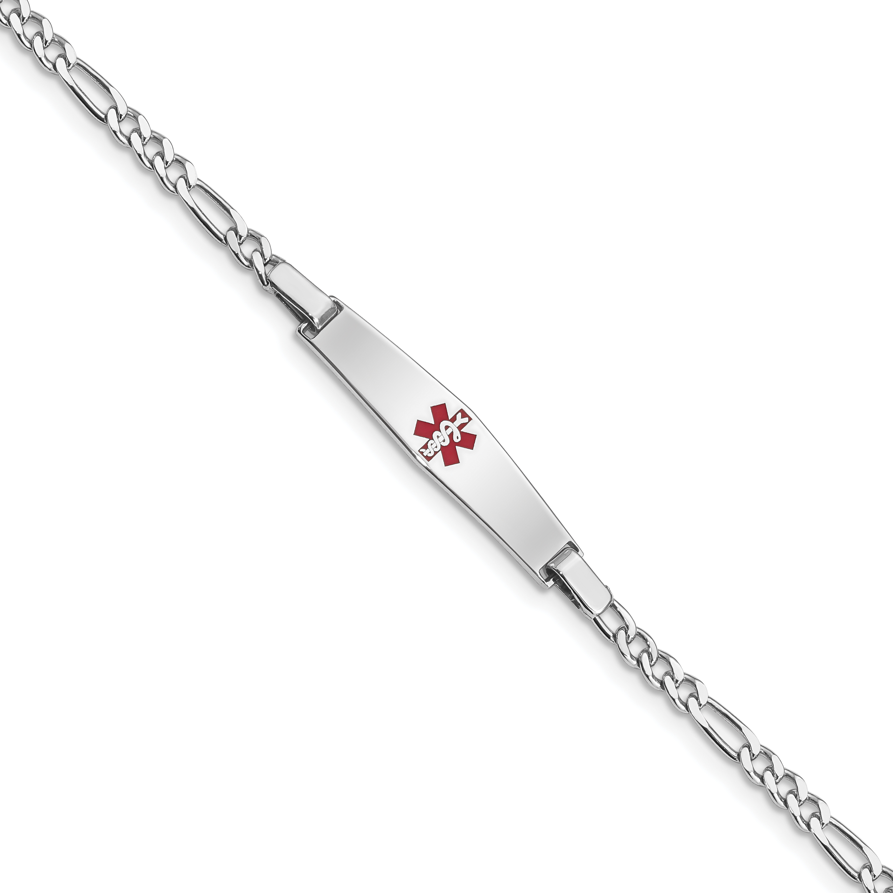 Sterling Silver Rhodium-plated Medical ID Figaro Link Bracelet (XSM43-7)