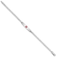 Sterling Silver Rhodium-plated Anchor Link Centered Red Enamel 29x 6mm Plate Medical ID Bracelet, 7" view 2