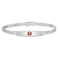 Sterling Silver Rhodium-plated Anchor Link Centered Red Enamel 29x 6mm Plate Medical ID Bracelet, 7" view 4