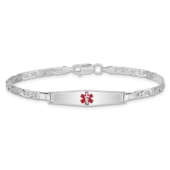 Sterling Silver Rhodium-plated Medical ID Anchor Link Bracelet