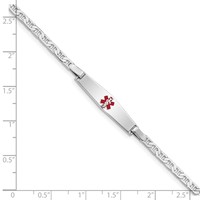 Sterling Silver Rhodium-plated Anchor Link Centered Red Enamel 29x 6mm Plate Medical ID Bracelet, 7" view 3
