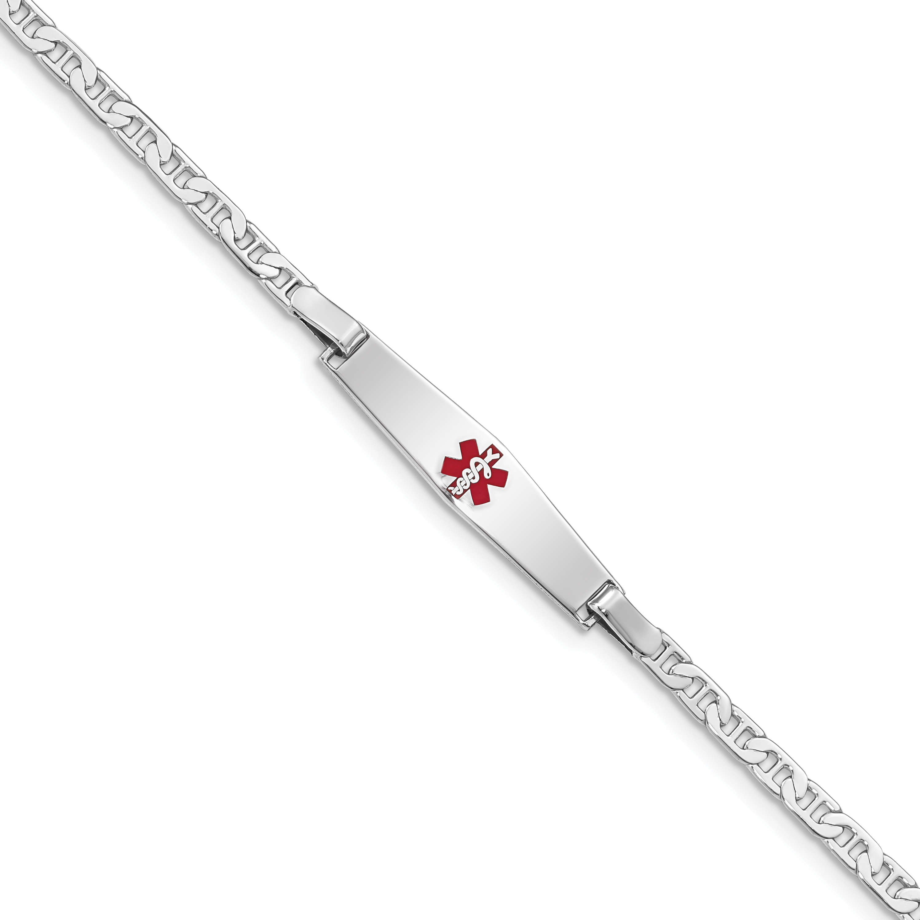 Sterling Silver Rhodium-plated Medical ID Anchor Link Bracelet (XSM44-7)