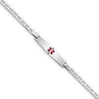 Sterling Silver Rhodium-plated Anchor Link Centered Red Enamel 29x 6mm Plate Medical ID Bracelet, 7" view 1