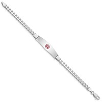 Sterling Silver Rhodium-plated Curb Link Centered Red Enamel 37x 9mm Plate Medical ID Bracelet, 7" view 2