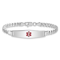 Sterling Silver Rhodium-plated Curb Link Centered Red Enamel 37x 9mm Plate Medical ID Bracelet, 7" view 4