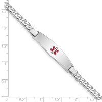 Sterling Silver Rhodium-plated Curb Link Centered Red Enamel 37x 9mm Plate Medical ID Bracelet, 7" view 3