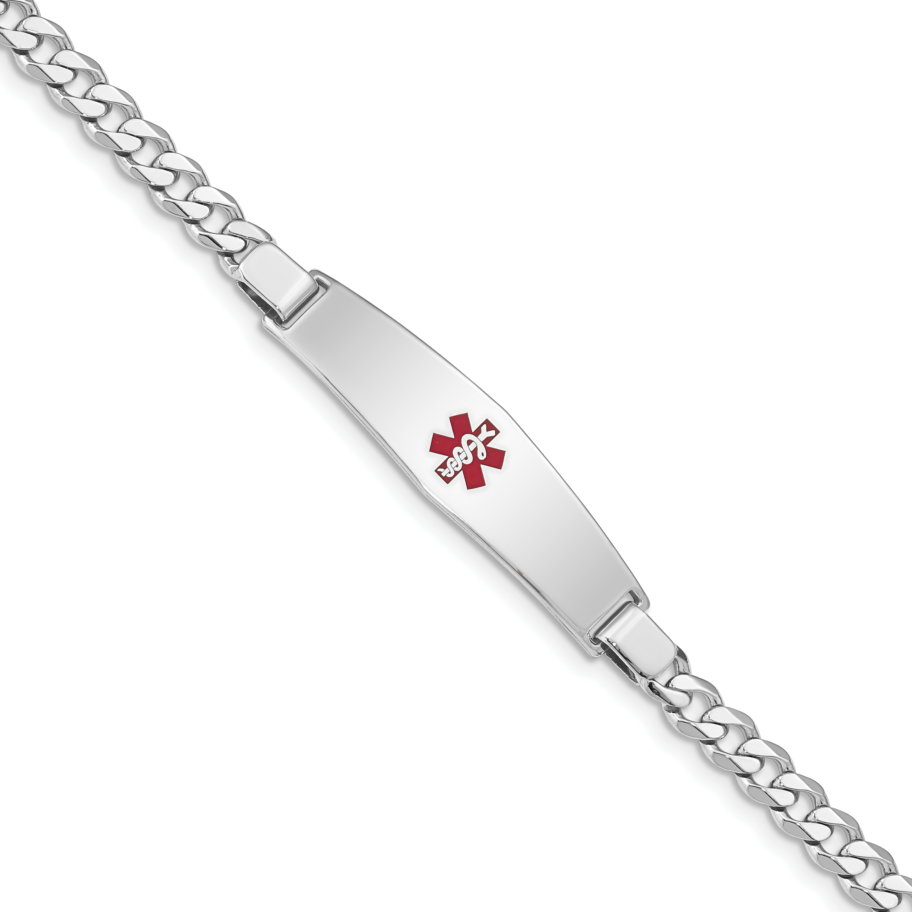 Sterling Silver Rhodium-plated Medical ID Curb Link Bracelet (XSM45-7)