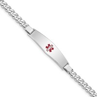 Sterling Silver Rhodium-plated Curb Link Centered Red Enamel 37x 9mm Plate Medical ID Bracelet, 7" view 1