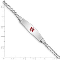 Sterling Silver Rhodium-plated Figaro Link Centered Red Enamel 37x 9mm Plate Medical ID Bracelet, 7" view 3