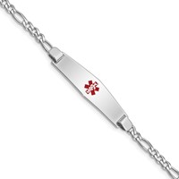 Sterling Silver Rhodium-plated Figaro Link Centered Red Enamel 37x 9mm Plate Medical ID Bracelet, 7" view 1