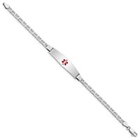 Sterling Silver Rhodium-plated Anchor Link Centered Red Enamel 37x 9mm Plate Medical ID Bracelet, 7" view 2