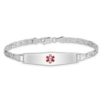 Sterling Silver Rhodium-plated Anchor Link Centered Red Enamel 37x 9mm Plate Medical ID Bracelet, 7" view 3