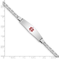 Sterling Silver Rhodium-plated Anchor Link Centered Red Enamel 37x 9mm Plate Medical ID Bracelet, 7" view 4