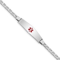 Sterling Silver Rhodium-plated Anchor Link Centered Red Enamel 37x 9mm Plate Medical ID Bracelet, 7" view 1