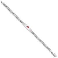 Sterling Silver Rhodium-plated Curb Link Centered Red Enamel 30x 7mm Plate Medical ID Bracelet, 7" view 2