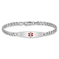 Sterling Silver Rhodium-plated Curb Link Centered Red Enamel 30x 7mm Plate Medical ID Bracelet, 7" view 3