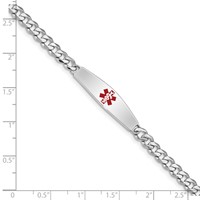 Sterling Silver Rhodium-plated Curb Link Centered Red Enamel 30x 7mm Plate Medical ID Bracelet, 7" view 4