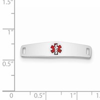Sterling Silver Rhodium-plated Centered Red Enamel 28x 6mm Medical ID Plate view 2