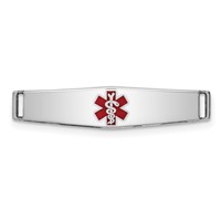 Sterling Silver Rhodium-plated Centered Red Enamel 28x 6mm Medical ID Plate view 1