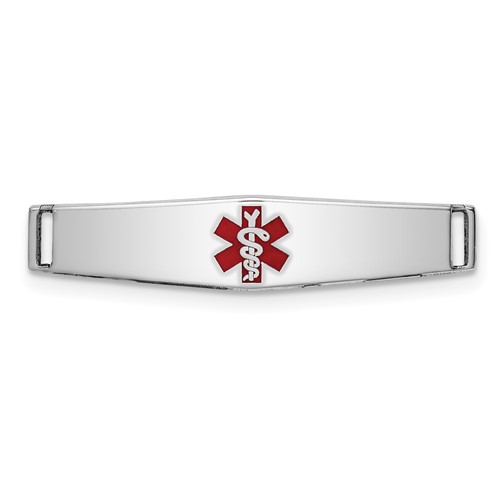 Sterling Silver Rhodium-plated Centered Red Enamel 28x 6mm Medical ID Plate