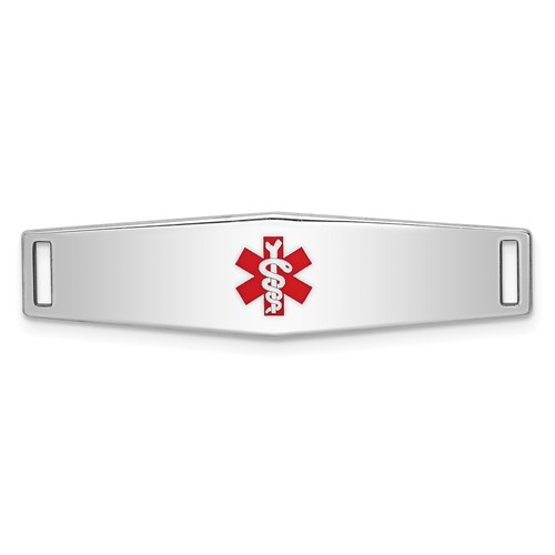 Sterling Silver Rhodium-plated Centered Red Enamel 37x 9mm Medical ID Plate