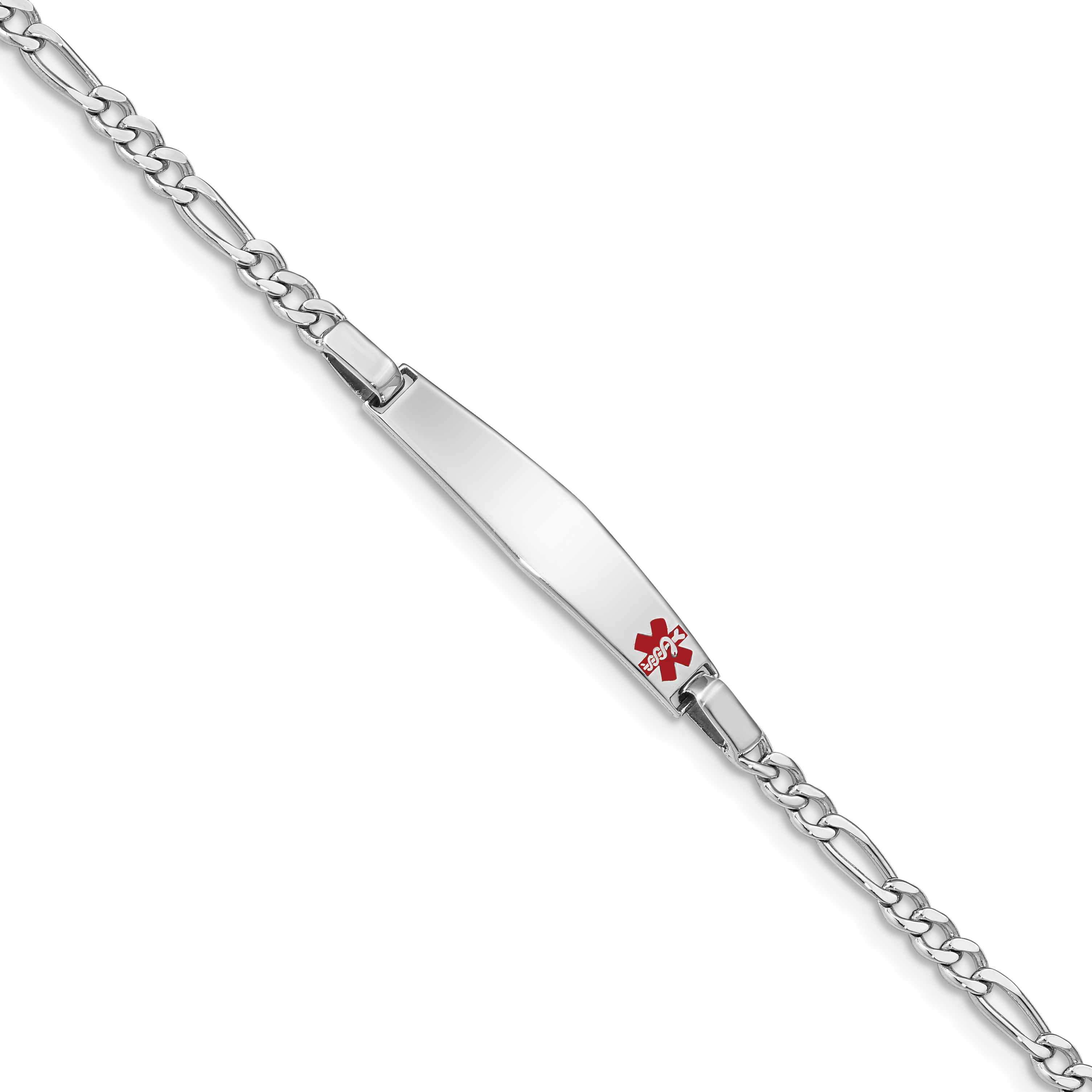 Sterling Silver Rhodium Children's Medical ID Bracelet w/Figaro ID Bracelet (XSM53-6)