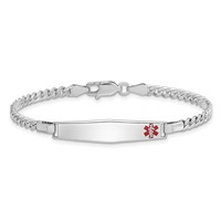 Sterling Silver Rhodium-plated Curb Link Off-Center Red Enamel 28x 6mm Plate Medical ID Bracelet, 6" view 3