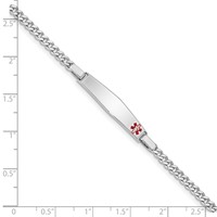 Sterling Silver Rhodium-plated Curb Link Off-Center Red Enamel 28x 6mm Plate Medical ID Bracelet, 6" view 4