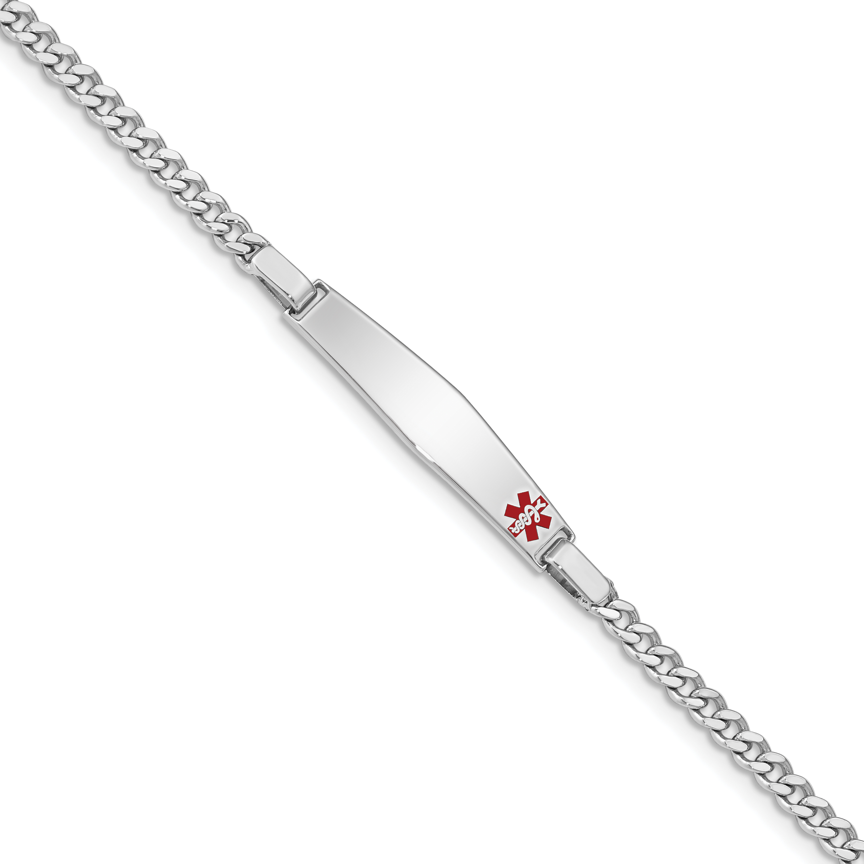 Sterling Silver Rhod-plated Children's Medical ID Bracelet w/Curb Link (XSM54-6)