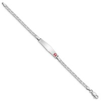 Sterling Silver Rhodium-plated Anchor Link Off-Center Red Enamel 28x 6mm Plate Medical ID Bracelet, 6" view 2
