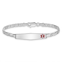Sterling Silver Rhodium-plated Anchor Link Off-Center Red Enamel 28x 6mm Plate Medical ID Bracelet, 6" view 3