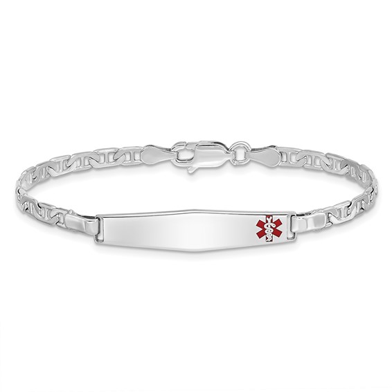 Sterling Silver Rhod-plated Children's Medical ID Bracelet w/Anchor