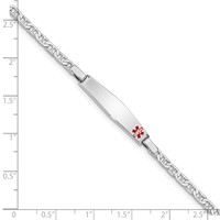 Sterling Silver Rhodium-plated Anchor Link Off-Center Red Enamel 28x 6mm Plate Medical ID Bracelet, 6" view 4