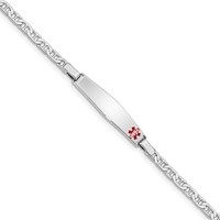 Sterling Silver Rhodium-plated Anchor Link Off-Center Red Enamel 28x 6mm Plate Medical ID Bracelet, 6" view 1